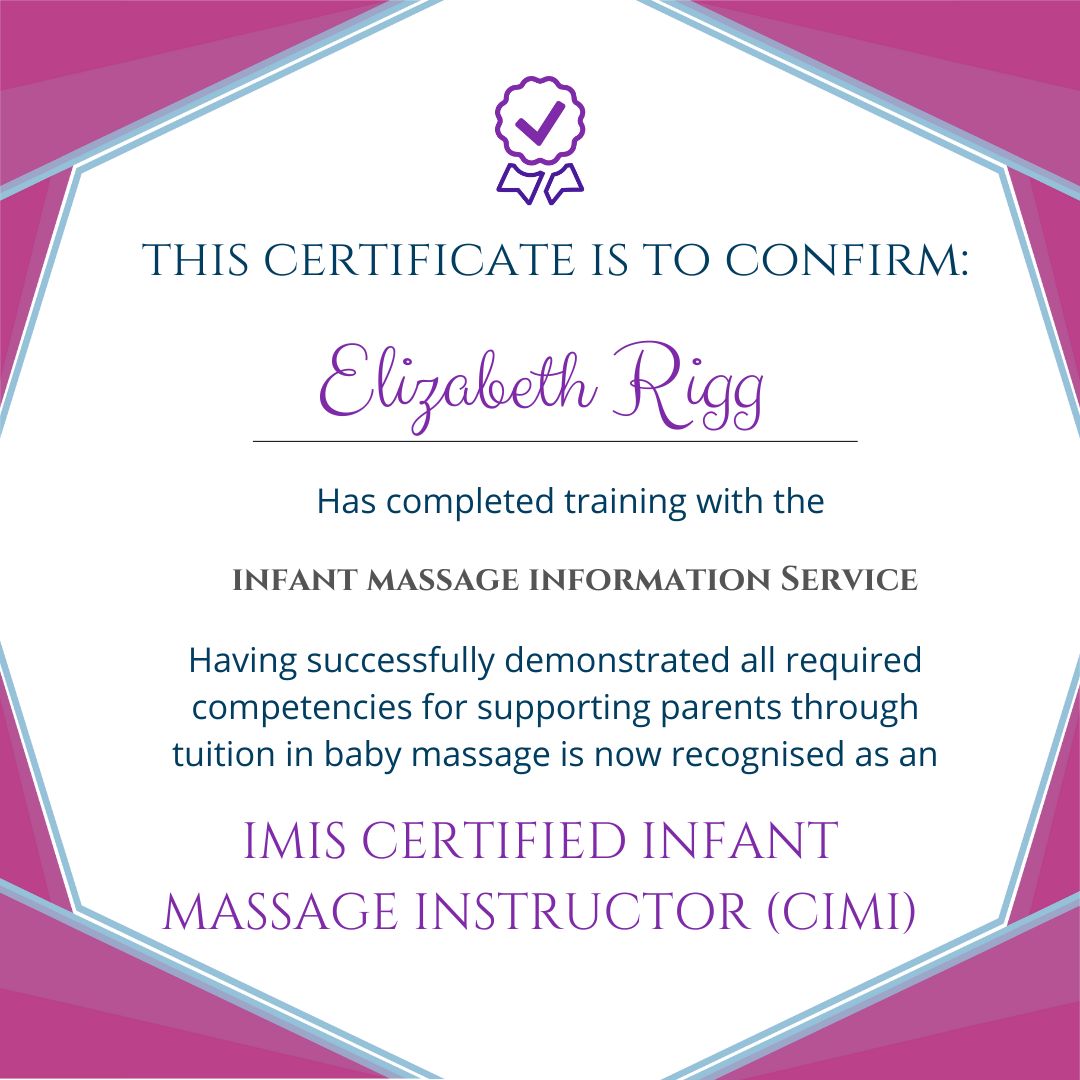 CIMI Certificate — Dr. Elizabeth Rigg, Certified Infant Massage Instructor